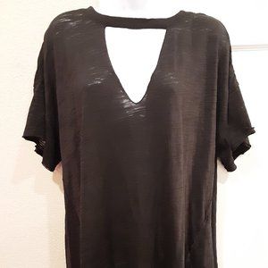 Black We the Free boho distressed tee shirt with collar cut out by Free People